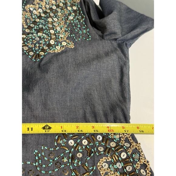 Antik Batik Beaded Alice Djellabah Chambray Shirt Dress Sz 40 M 8 Bohemian Artsy - Picture 9 of 15